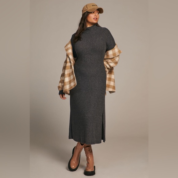 Cozy Daily Practice by Anthropologie Soft Turtleneck Side-Slit Dress Charcoal - Picture 12 of 14